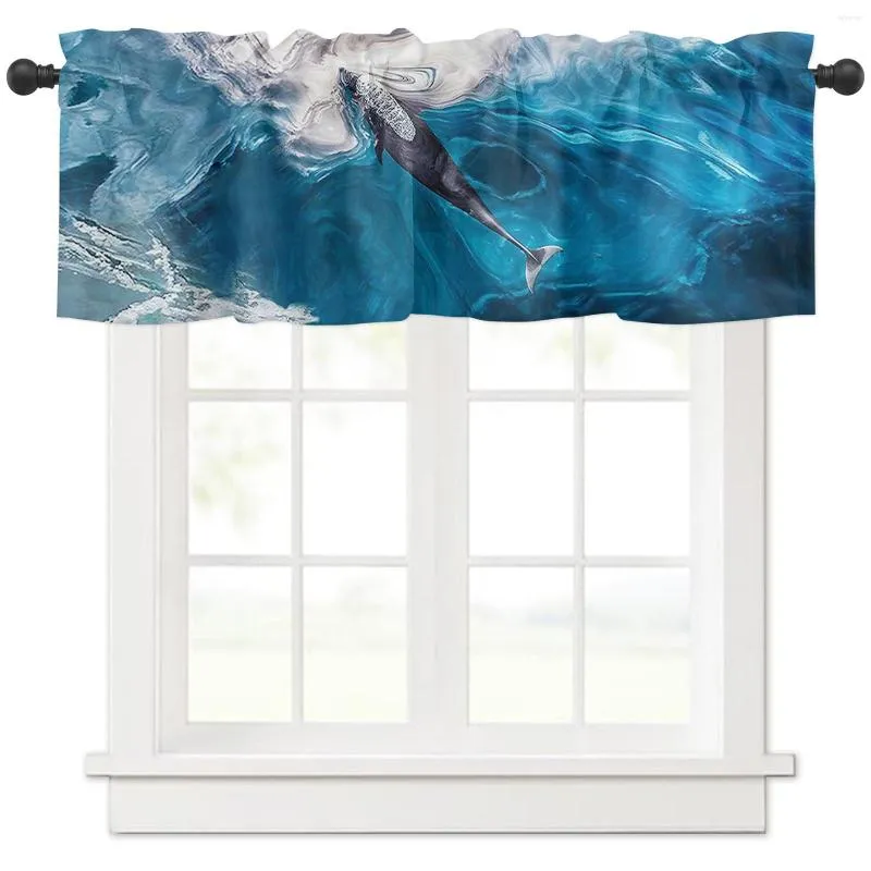 Vorhang Meer Ozean Delphinwal Kurzvorhänge Kitchen Café Wein Schrank Tür Fenster kleine Garderobe Wohnkulturvorhänge