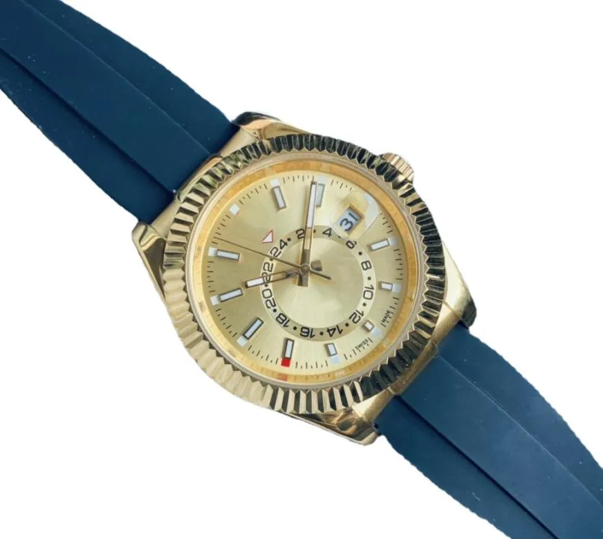 Men Automatyczne zegarek mechaniczny kalendarz ze stali nierdzewnej 42 mm niebo mieszkanie klasyczny niebieski wybieranie Business Master zegarek GMT Watche Watche GMT