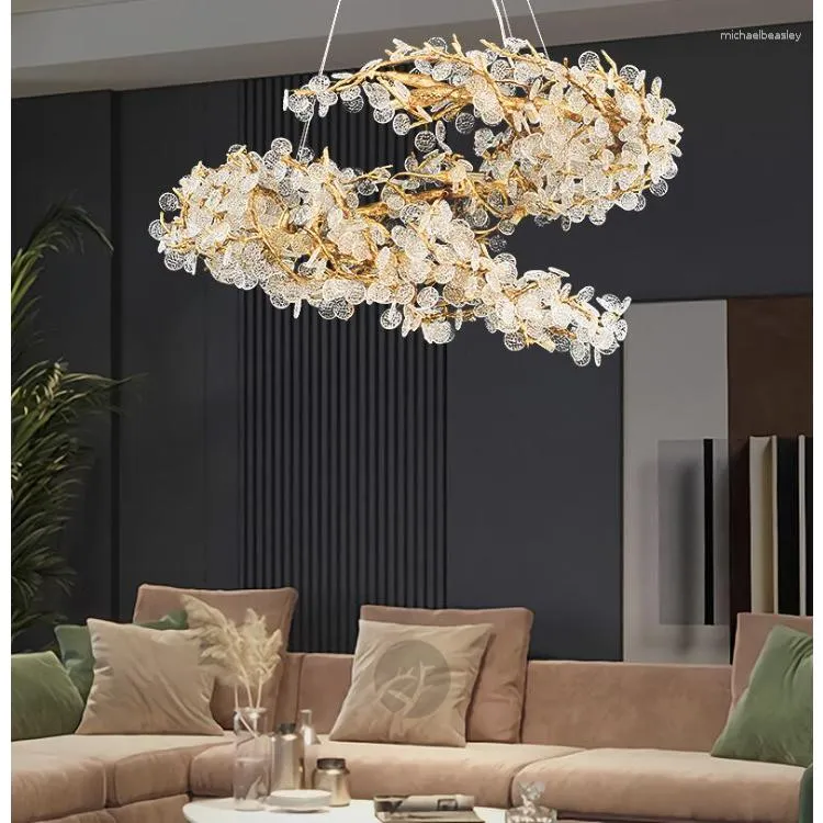 Chandeliers Lights LED Lamp Circle Branch Crystal Living Room Restaurant Lighting Luxury El Decorative