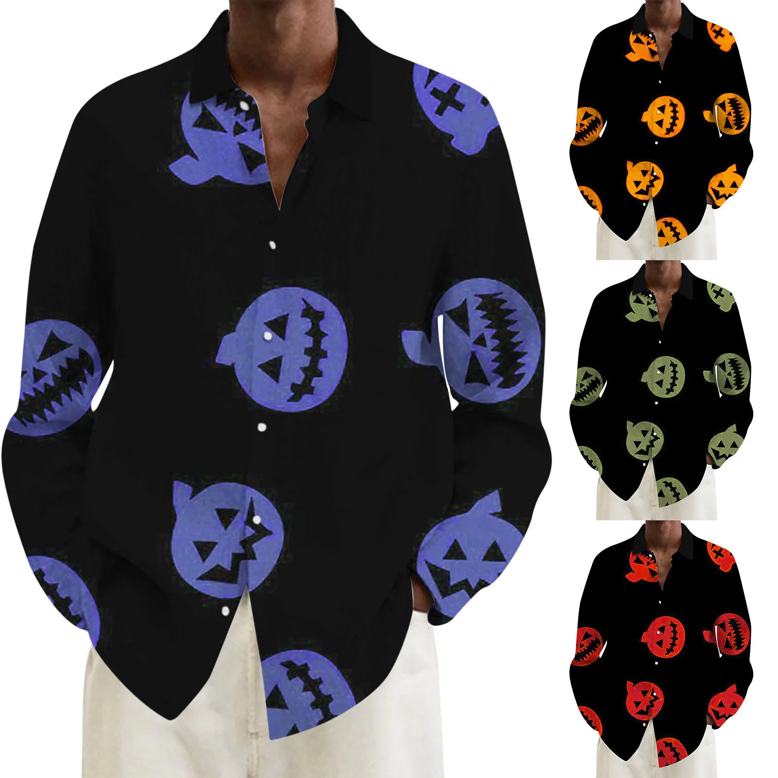 Men s Casual Shirts Autumn Halloween Printing Shirt Long Sleeve Mens Pajama Short Breathable Nice 230814