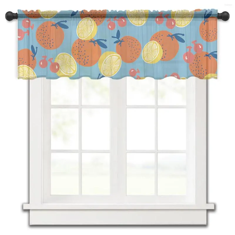 Curtain Lemon Orange Cherry Leaves Fruit Kitchen Small Tulle Sheer Short Bedroom Living Room Home Decor Voile Drapes