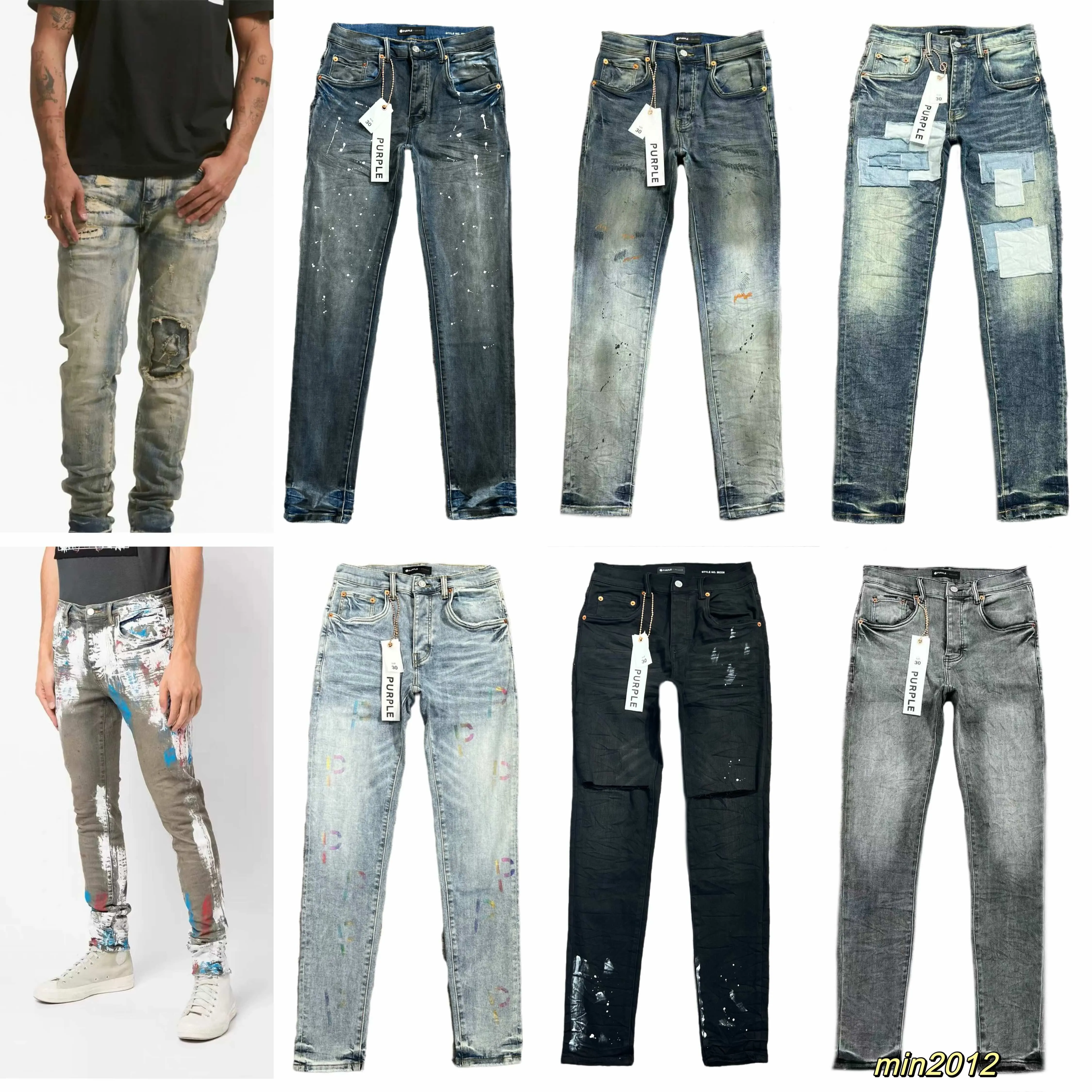 Paarse merkjeans Nieuwe lancering Designer ksubi jeans echte Medn Designer Antiaging Slim Fit Casual Jeans
