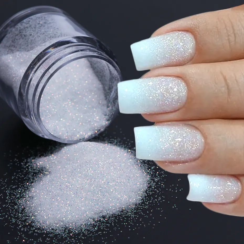 Nail Glitter 1 Box Shiny Iridescent Sugar Sand Powder For Nails 3D Acrylic Flowers Design White Black Sequins Decoration LAMN01081 230814