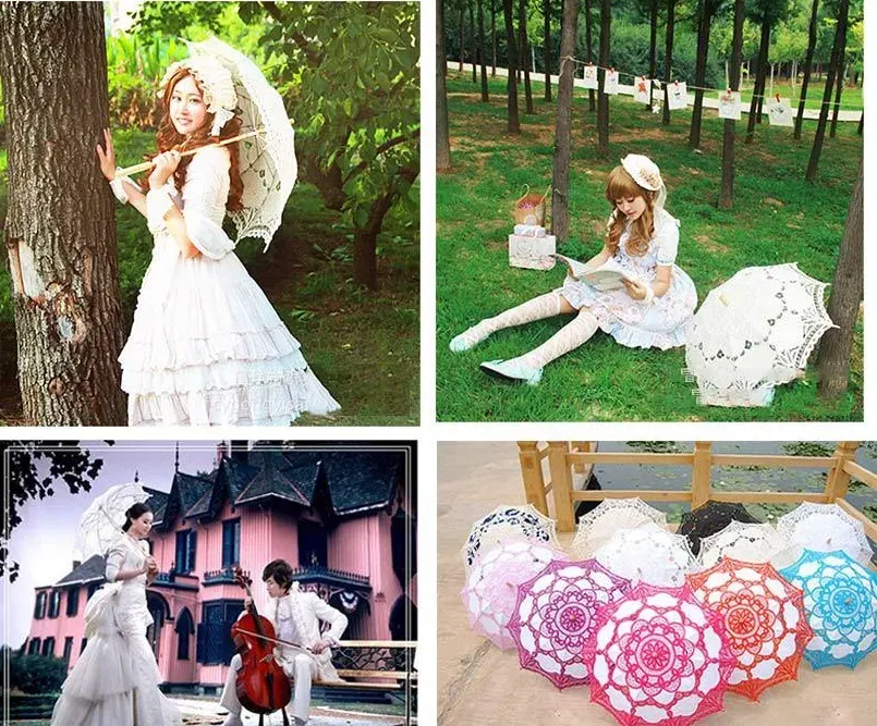 White Vintage Mini Cotton Lace Embroidered Sun Parasol Umbrella Wedding Bridal Flower Girls Umbrella DIY Craft