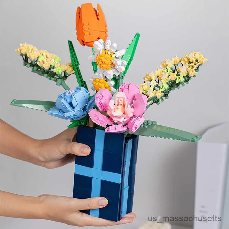 Блоки орхидеи Bonsai Flower Bouquet Blocks Наборы суккулентов сады девушки розовые идеи игрушки для подарков R230814