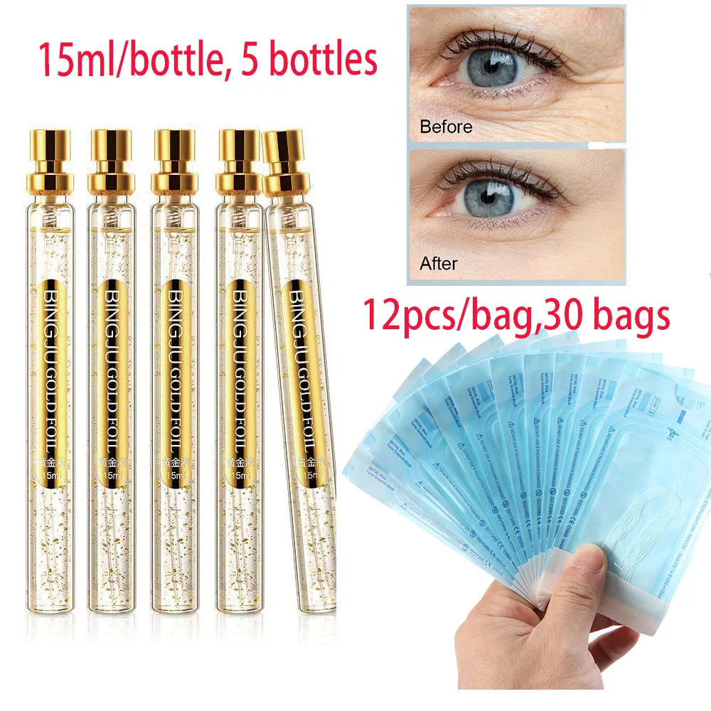 5pcs 15ml /زجاجة Firm Face Collagen Line Serum مع 30 حقيبة خيط الحرير ترطيب تقليص مسام تفتيح تحسين الخطوط الدقيقة