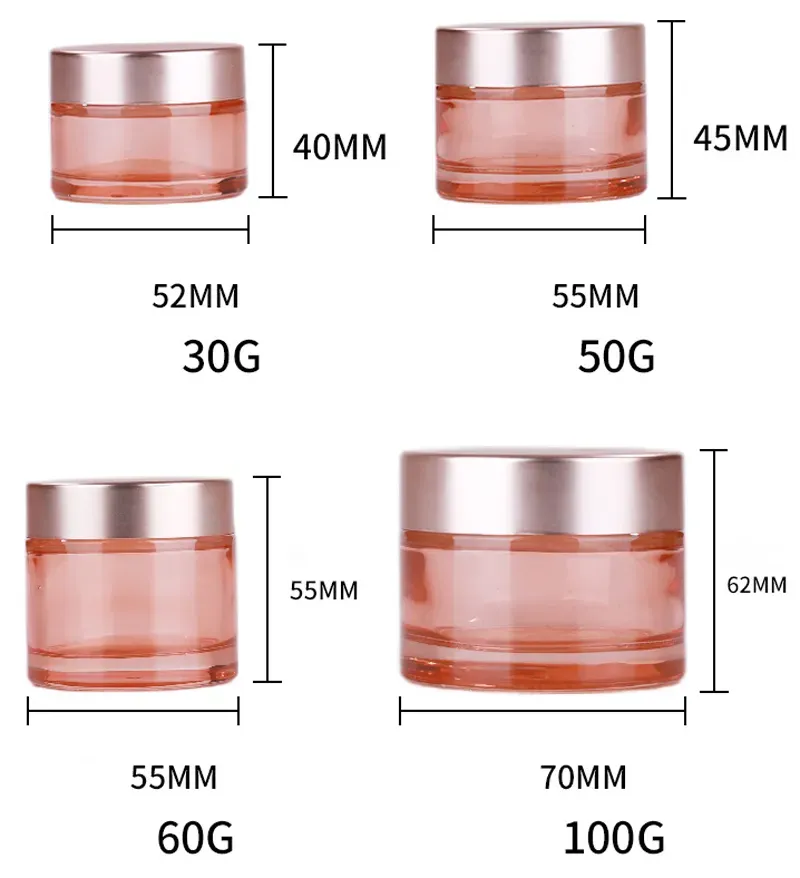 Pink 5g 10g 15g 20g 30g 50g 60g 100g Glass Cream Jar Facial Cream Packaging Container