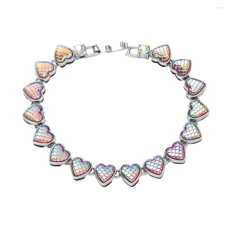 Bracelets de liaison Hip Hop 10 mm Chaîne cubaine glacée avec sirène Scale Heart Crystal Full Pave Men's Bracelet for Men Women Jewelry