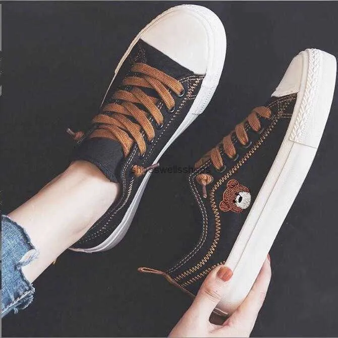 Bear Canvas Shoes Women's 2021 New Trendy Spring and Autumn Sports Shoe Small White Women All-Match Student Casual Shoes Skate OO1