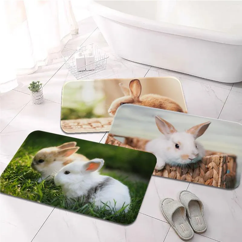 Carpets Cute Little White Printed Flannel Floor Mat Bathroom Decor Carpet Non-Slip For Living Room Kitchen Welcome Doormat