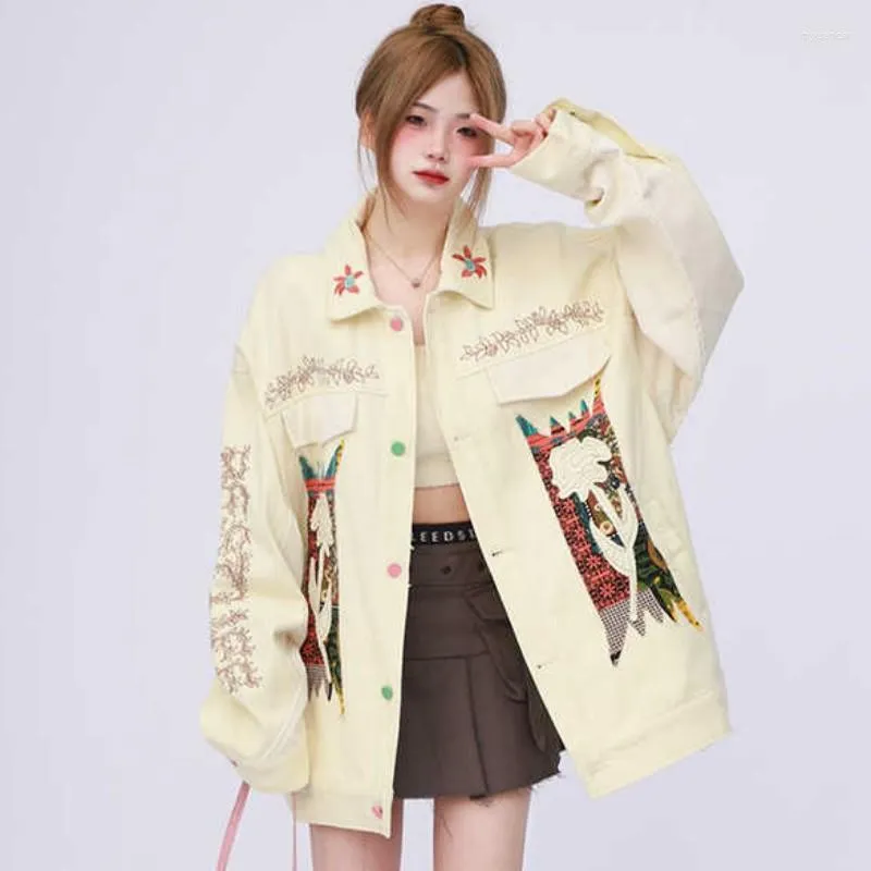 Women's Jackets 2023 Autumn Coat For Women Design Sense Niche Chinese Style Embroidery Loose Single Breasted Lapel Collar
