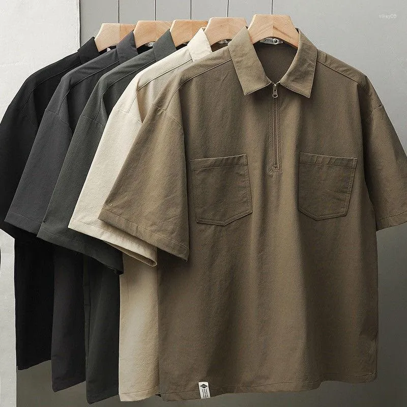 رجال Polos 2023 American Workwear Polo Shirt اتجاه صيفي قصير الأكمام من القميص السريع القمصان الكورية الرجعية 3XL