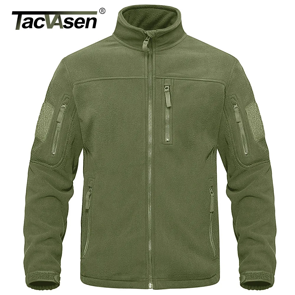 Herrjackor Tacvasen Full Zip Up Tactical Green Fleece Jacket Thermal Warm Work Coats Mens Pockets Safari Jacket Vandring Outwear Windbreaker 230812