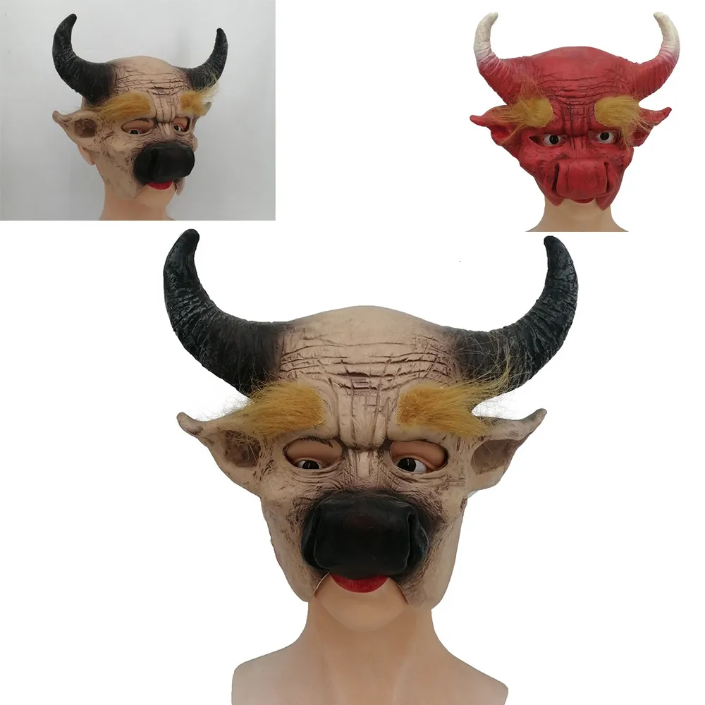 Партия маски косплей бык демон король коровья рог нос Большой ухо ужас ужасные ужасные хэллоуин маски террор полное лицо костюм Prop Carnival Party 230812