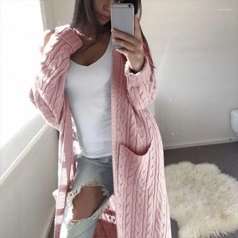 Women's Knits Autumn/Winter 2023 Knit Long Double Pocket Full Body Fried Dough Twists Cardigan Sweater Fashion Long-Sleeved Knitted