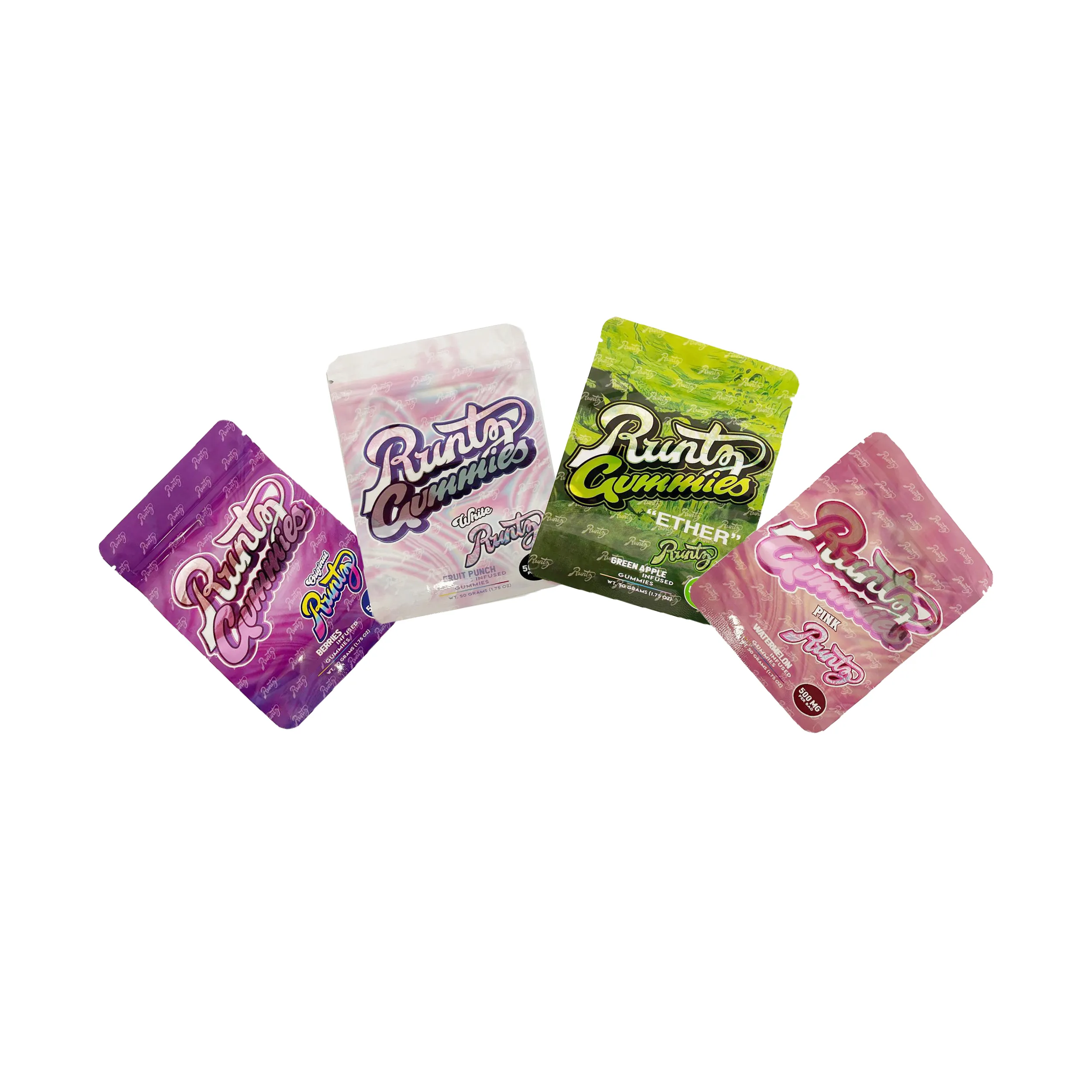 Runty 500mg blanco rosa runty mylar bolso de embalaje minorista bolso de embalaje de cierre minorista