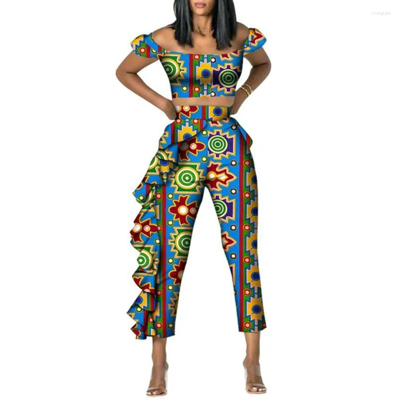 Ethnic Clothing Dashiki African For Women Slash Neck Crop Tops Wax Print Pants Partywear Suit Custom Traditional Party Vestido Africano