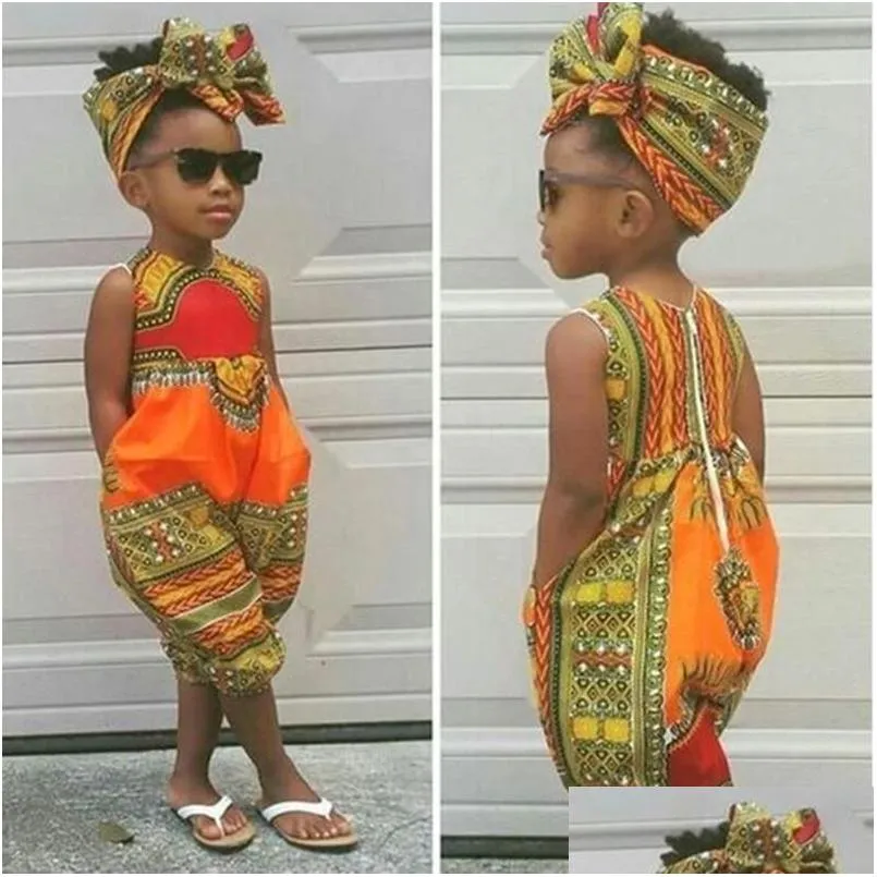 Jumpsuits peuter kinderen jumpsuit babymeisje outfits zomerkleding Afrikaanse print mouwloze romper pak voor meisjes kinderen kleding dr dhe3b