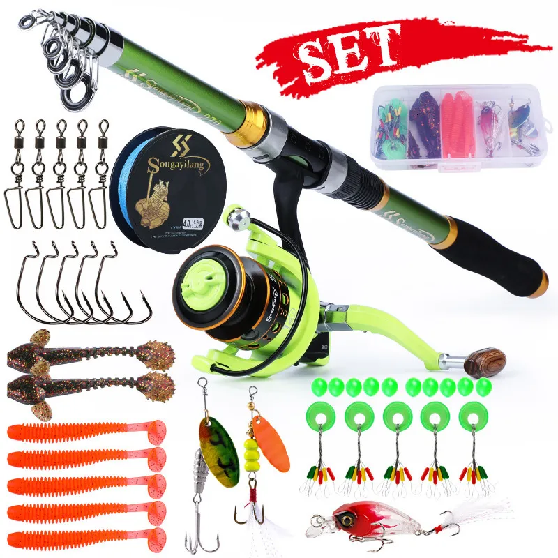 Rod Reel Combo Sougayilang spinning fiskespö och rulle combo1.8-2.7m teleskopstång med 5.2 1 5.0 1 Fiskrulle Max Drag 8 kg Fishing Kit 230812