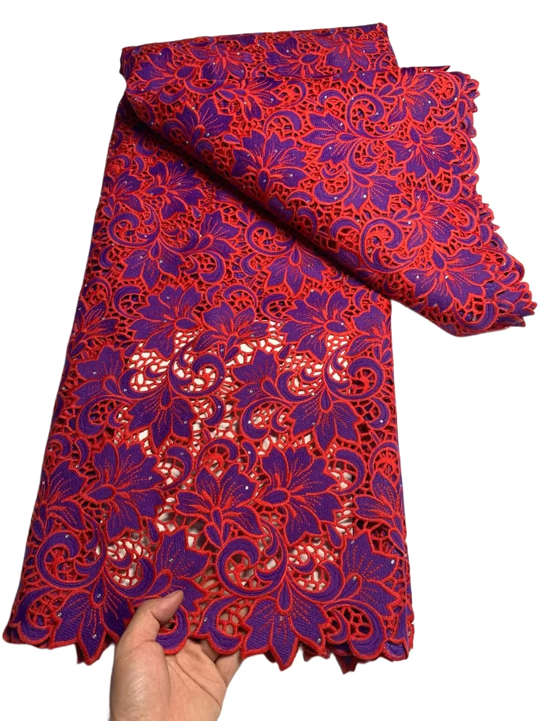 Premium Quality Nigerian Milk Purple Beaded Lace Fabric For