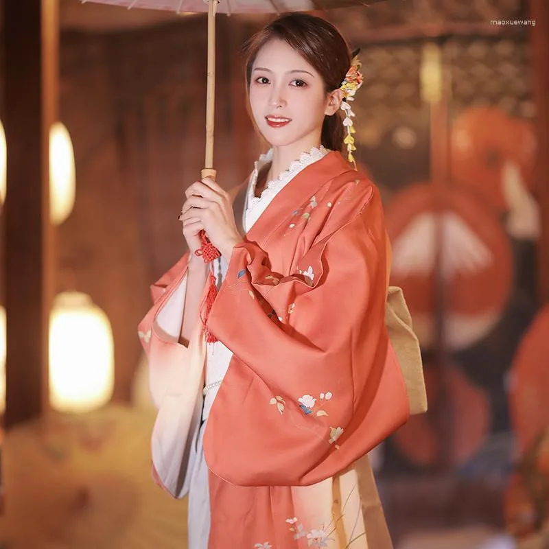 Этническая одежда японская традиционная кимоно в стиле ретро женское платье красивое красное цвето