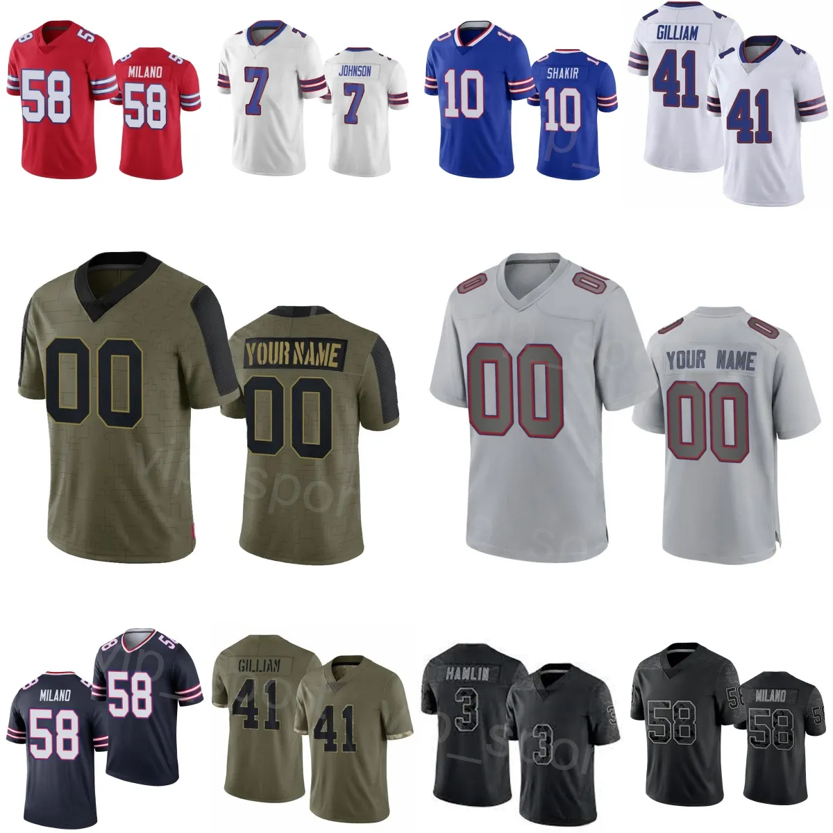 Team Football 58 Matt Milano Jersey 3 Damar Hamlin 7 Taron Johnson 10 Khalil Shakir 85 Quintin Morris 41 Reggie Gilliam 17 Josh Allen 86 Dalton Kincaid Men barn kvinnor