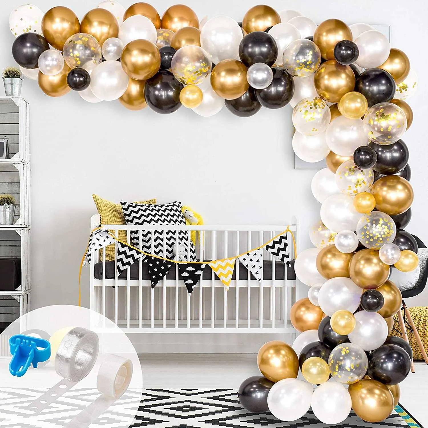 Decoração balão guirlanda 120 pçs preto branco ouro metal balões para formatura chá de bebê decoração de aniversário de casamento