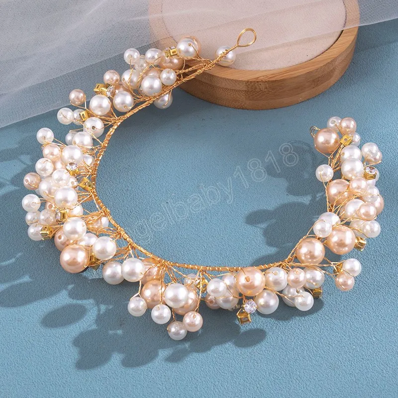 Wedding Pearl Hairband Hair Hoop Bride Tiaras For Women New Fashion Golden Bead Headbands Wedding Hair Ornament Jewelry Gifts