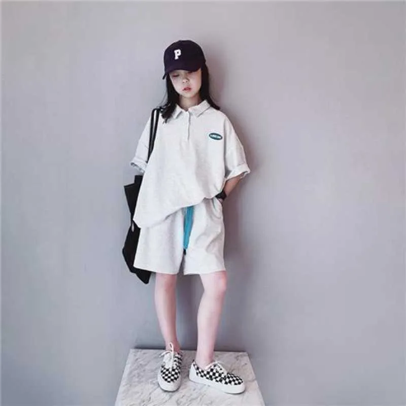 衣類セット新しい夏のカジュアルファッションビッグキッズティーンエイジスポーツガールズセット服トップTシャツ+ショートパンツ