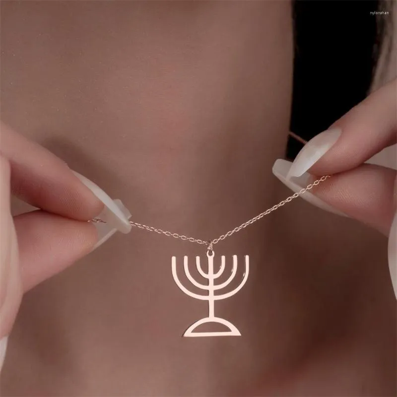 Colares Pingente Retro Judaico Menorah Aço Inoxidável Judaica Hebraico Israel Fé Lâmpada Hanukkah Colar Jóias Religiosas Para Mulheres Homens