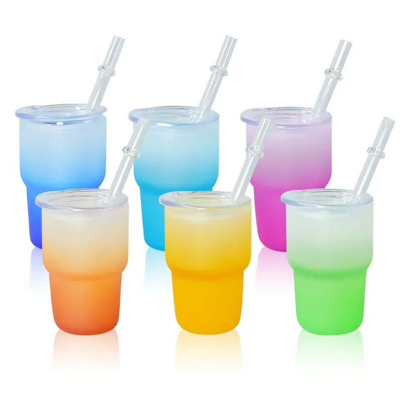 3oz mini gradient sublimation tumbler colored frosted shot glass with straw and lid