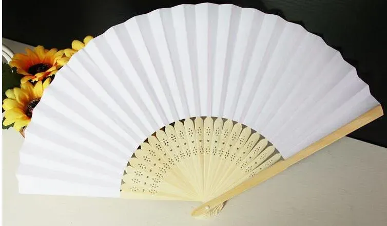 Paper Hand Fans White Chinese Fan Wedding Bridal Dance Accessories 21cm Home Decorations Hollow Wood Holding Fan WFS006