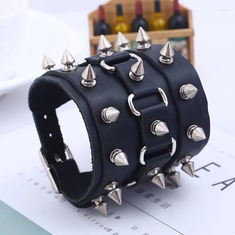 Leather Spike Bracelet Bangle with Tapered Riveted Spikes Punk