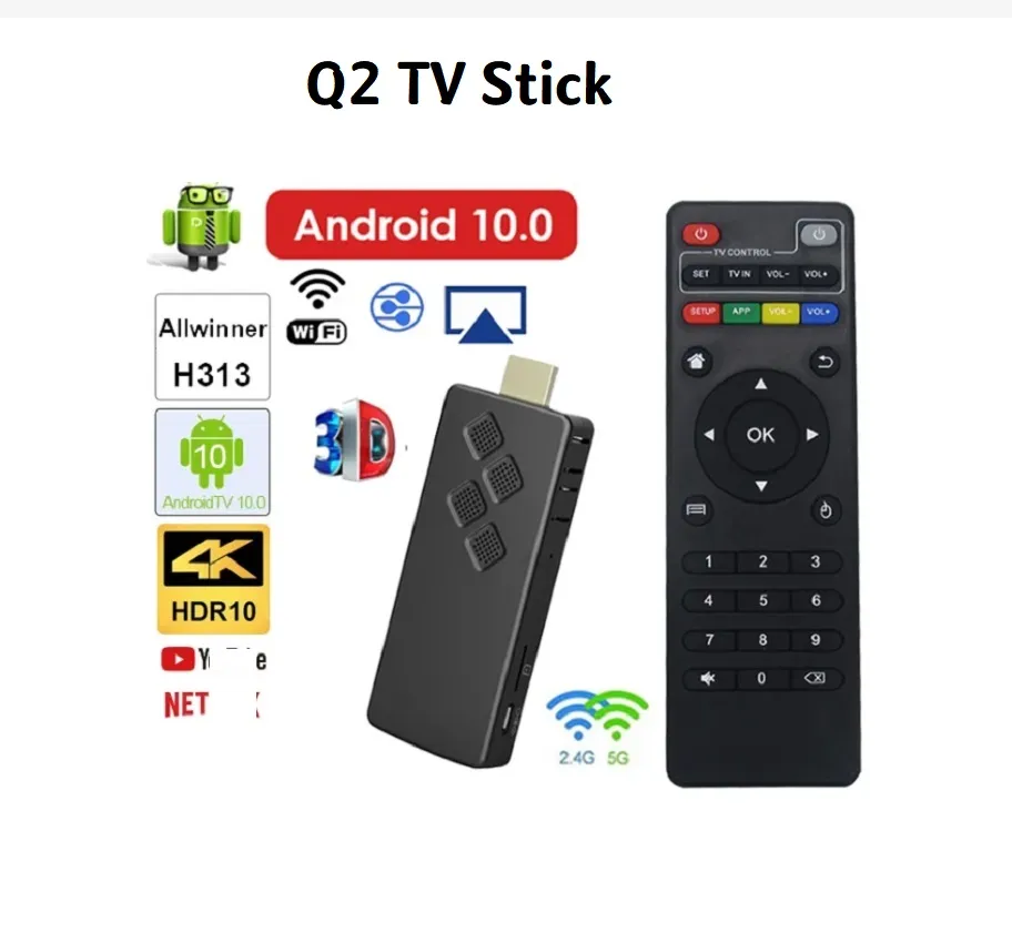 Q2 Mini TV Stick Android TV 10 4K Allwinner H313 Smart Android TV Box 2.4G/5G Dual WiFi Smart T H.265 Media Player TV Dongle Receiver Set Topbox