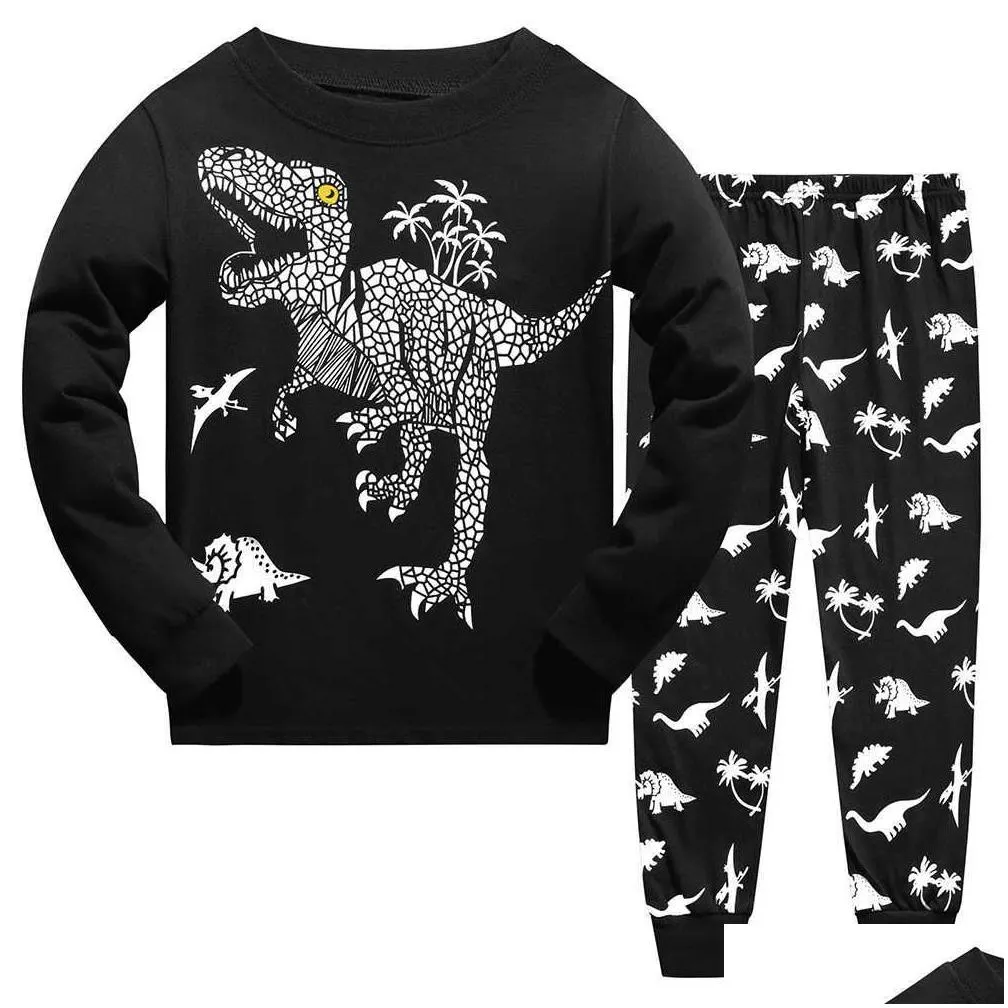 Pyjamas pojkar pyjamas Set glöd i den mörka dinosaurien pjs långärmad barn pyjama bomull sömnkläder dino nattkläder barn outfit ålder 3 dhhne