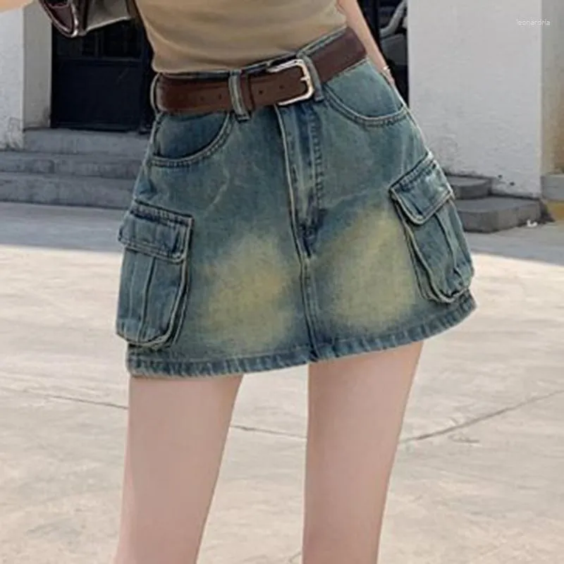 Röcke Large Taschenwerkzeug Jeansrock für Frauen im Sommer 2023 Modedesign High Taille A-Line Short