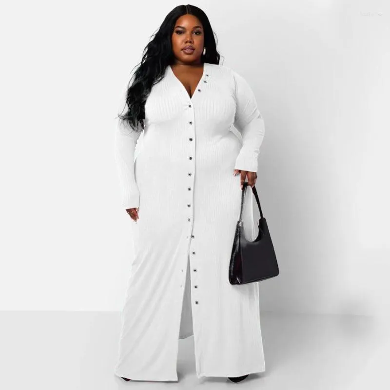 Plus size jurken wuhe elegante rib gebreide vrouwen met lange mouwen met lange mouwen maxi jurk soild soild lente 2023 casual streetwear