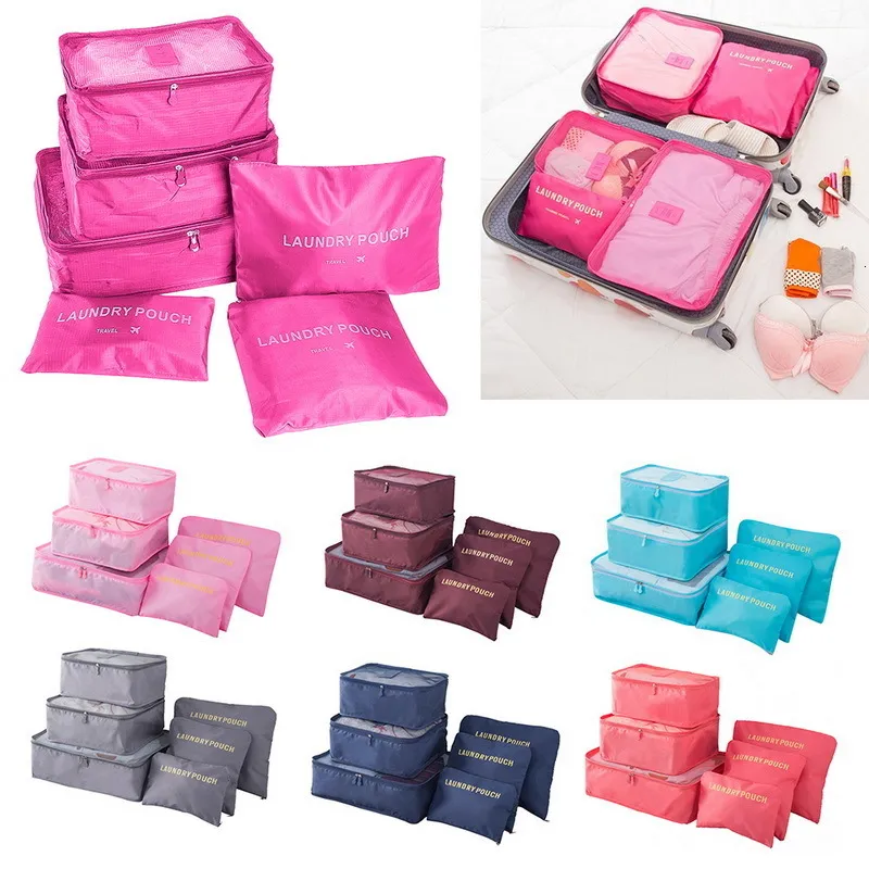 Duffel Çantalar Seyahat Depolama Çantası Set Giysileri Düzenleyici Düzenleyici Dolap Bavul Poşeti Seyahat Organizatör Çanta Kılıf Ayakkabı Paketleme Küp Çantası 6pcs 230812