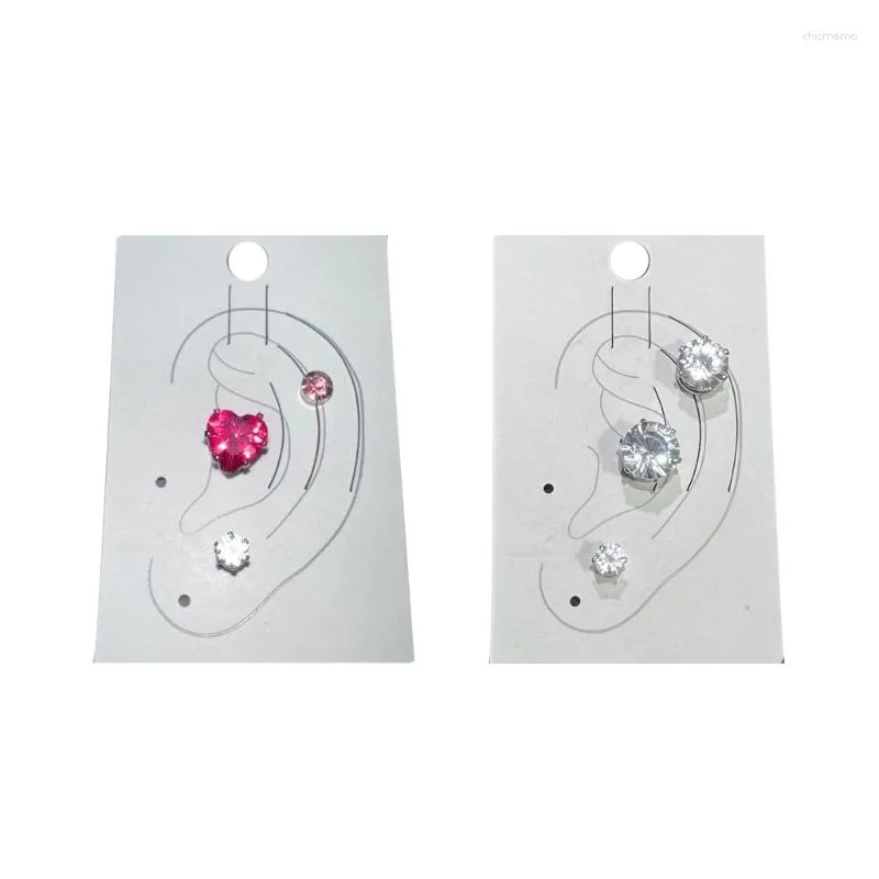 Boucles d'oreilles arrière 3 pcs couleur amour coeur clip magnétique sur le zircon non perçant faux pour femmes