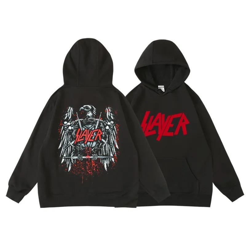 Мужские толстовки с капюшоном Harajuku Модные мужские толстовки Slayer Hoodies Heavy Metal с капюшоном Y2k Винтаж Хип-хоп Уличная одежда Толстовки с капюшоном большого размера 230814