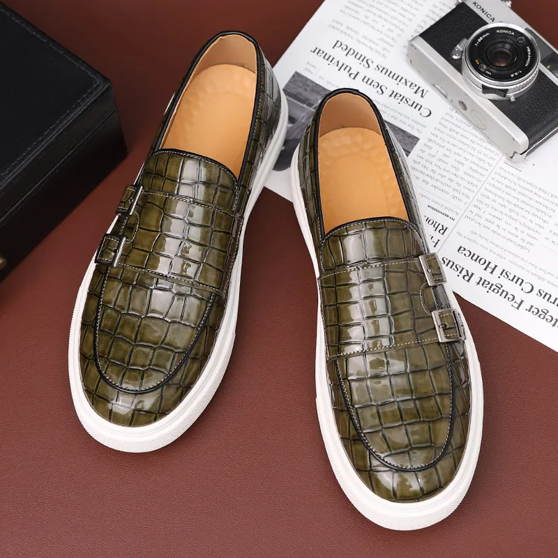 Scarpe per vestiti Sneaker nere uomini vulcanizzano pattern giallo Slipon taglia 38 zapatos de hombre 230812