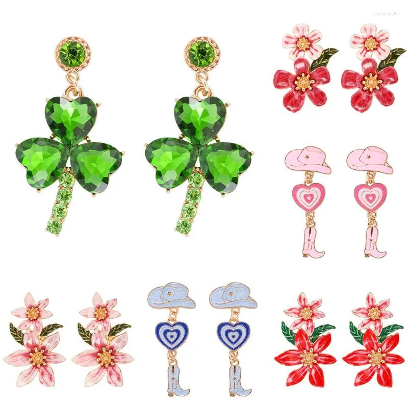 Dangle Earrings Metal Flower Trendy Leaf Rhinestone Jewelry Accessories For Women Gift Wholesale