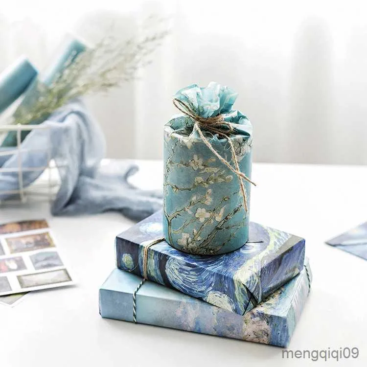 Gift Wrap 1Set 20cm*5m pappersförpackning Art Museum Series Van Gogh Starry Sky Diy Gift Wrapping Paper Wallpaper Flower Wrapping Paper R230814