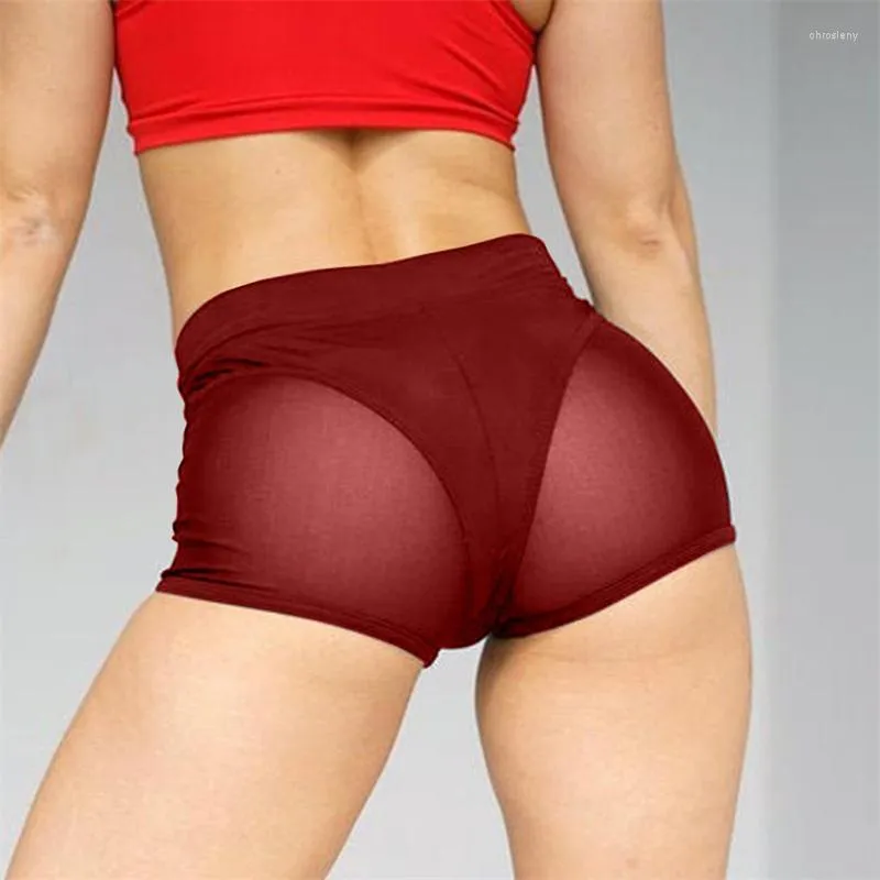 Women's Shorts Women Sexy High Waist Workout Fitness Female Booty Dance See-through Mesh Patchwork Pole Dancing Clubwear