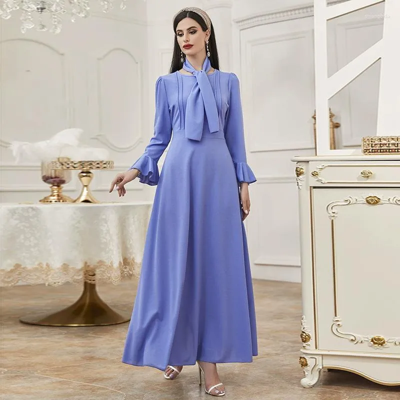 Casual Dresses Women Elegant Maxi 202 Spring Autumn A-Line Solid Long Sleeve Ruffle Slim Turkish Evening Party Robe Vestido