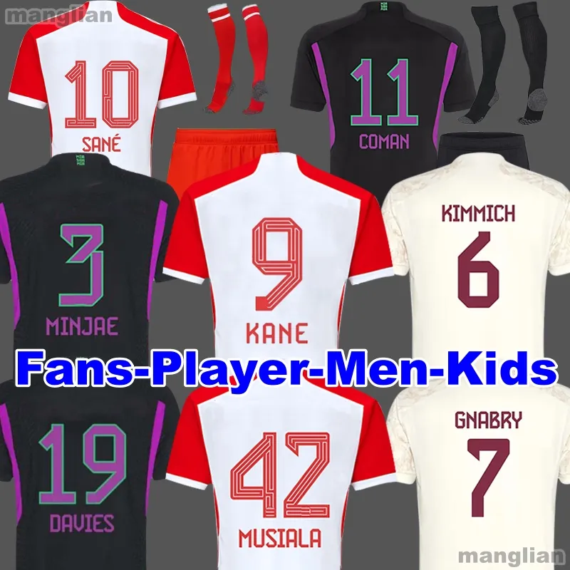 23 24 Futbol Jersey Kane 2023 2024 Futbol Gömlek Aklıca Goretzka Gnabry Camisa de Futebol Erkek Çocuk Kitleri Kimmich hayranları Bayern Münih Joao Cangelo Neuer