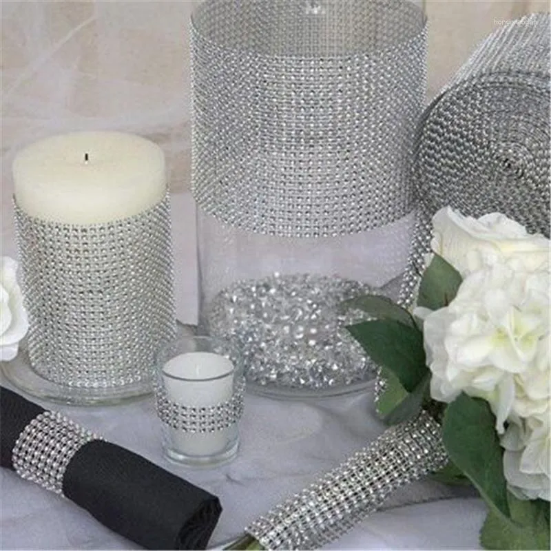 Fiori decorativi 1 pcs 900 cm da 12 cm Diamond Mesh Bling Wrap Ribbon Rhinestone Roll Tape Tulle Crystal Cake Decor Reco