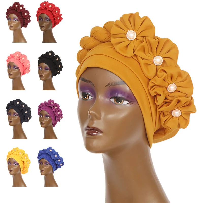 Afrikanische Turban Cap Auto Gel Headtie Islamic Hut Frauen Blumenkopf Wrap Nigerian Hochzeit Gel -Kappe bereits muslimisch Hijab Kopfscringe