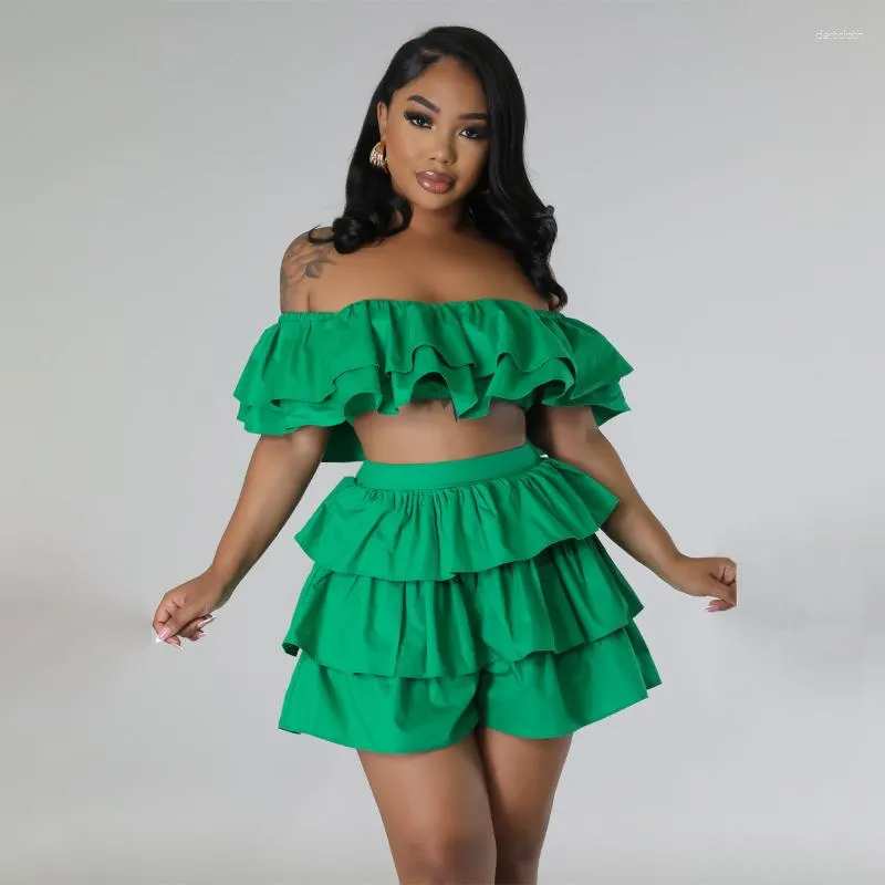 Women's Tracksuits KEXU Fashion Butterfly Sleeve Crop Top And Cape Ruffles Shorts Set 2023 Summer Two 2 Piece Outfits Tracksuit