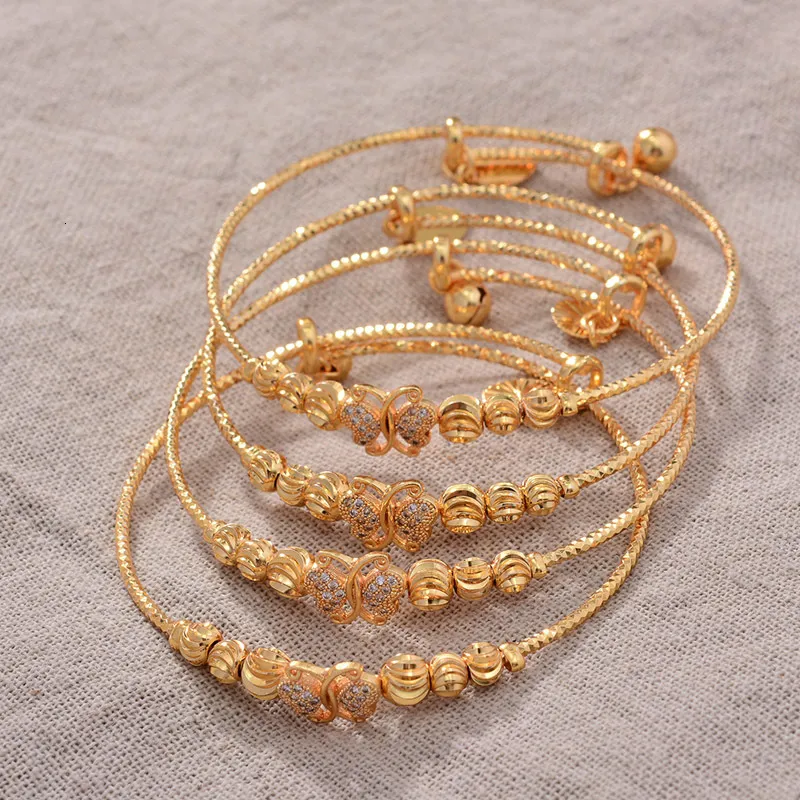 Bangle 4pcs 24K Butterflyafrican Arab Arabi Gold Color Banles for Kids Children Jewelry Banles Bor Baby Cute Bracelets Prezenty 230814